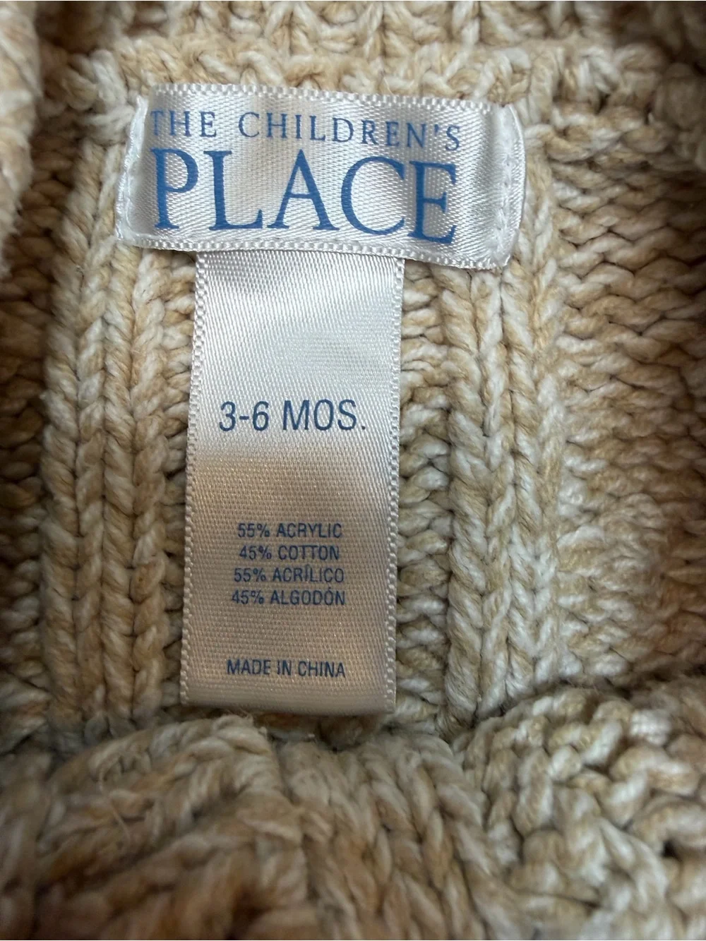 The Children’s Place 3-6M Cream Cable Knit Button Front Cardigan Sweater